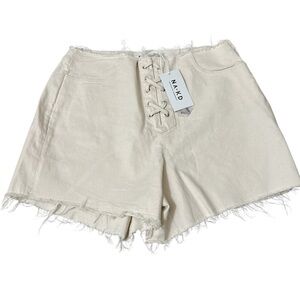 NA-KD Women's Cream Lace-Up Shorts NWT 42